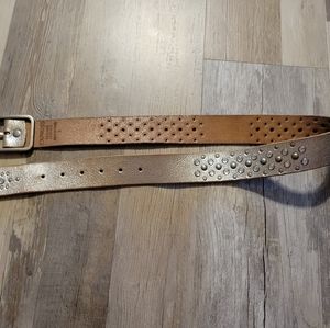 EXPRESS Brown Metallic Leather Belt with Rhinestone Square Buckle Size Small